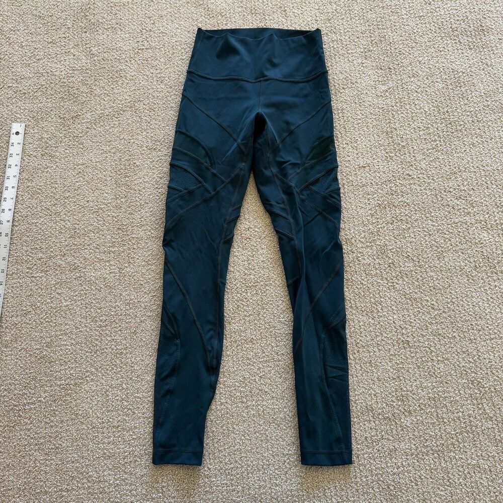 Lululemon Leggings Womens 6 Blue High Rise Ankle Mesh Panel Yoga Knit Stretch